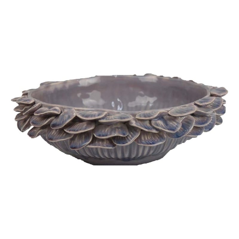 Benjara Kiana Decorative Bowl- Gray Ceramic- Flared Scales Rim Accent- 12 Inch