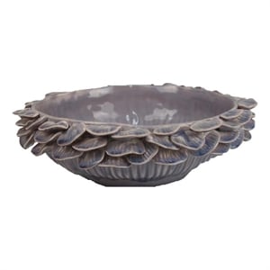 Benjara Kiana Decorative Bowl- Gray Ceramic- Flared Scales Rim Accent- 12 Inch
