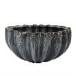 Benjara Decorative Bowl- Aqua Gray Ceramic- Fluted Scalloped Sides- 13 Inch