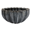 Benjara Decorative Bowl- Aqua Gray Ceramic- Fluted Scalloped Sides- 13 Inch