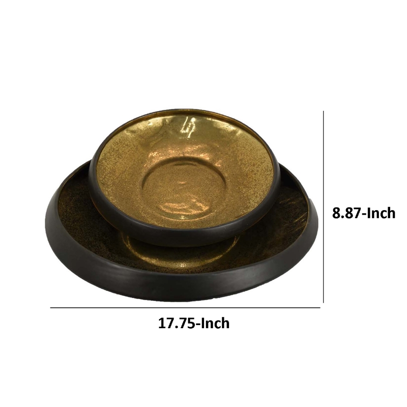 Benjara Rema Decorative Tabletop Bowls Set of 2- Modern Gold and Black Ceramic
