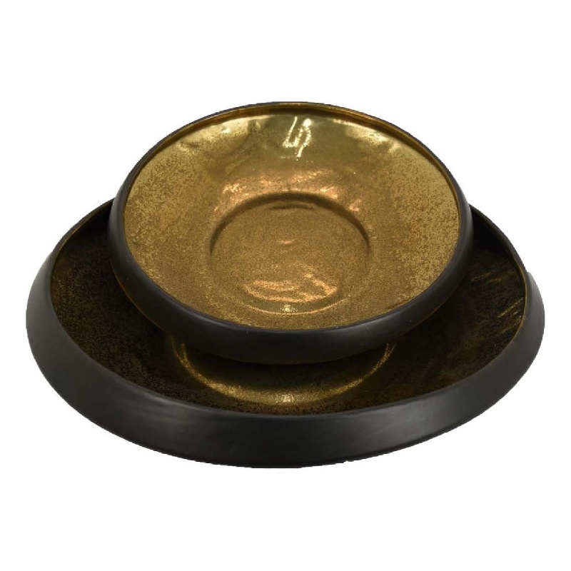 Benjara Rema Decorative Tabletop Bowls Set of 2- Modern Gold and Black Ceramic