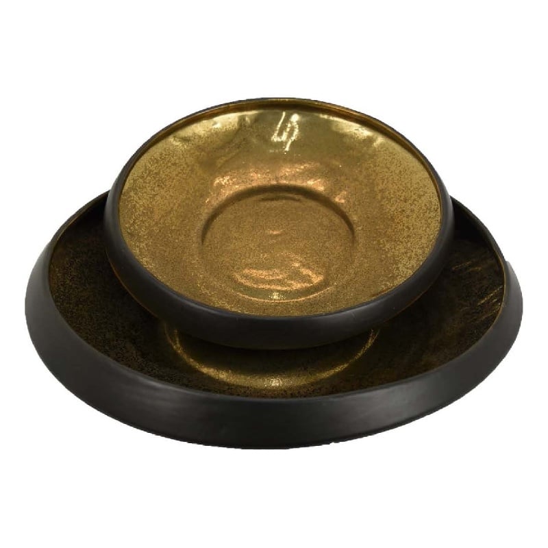 Benjara Rema Decorative Tabletop Bowls Set of 2- Modern Gold and Black Ceramic