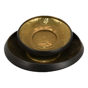 Benjara Rema Decorative Tabletop Bowls Set of 2- Modern Gold and Black Ceramic