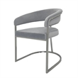 Benjara Dining Chair- Curved Padded Gray Velvet Backrest- Gold Cantilever Base