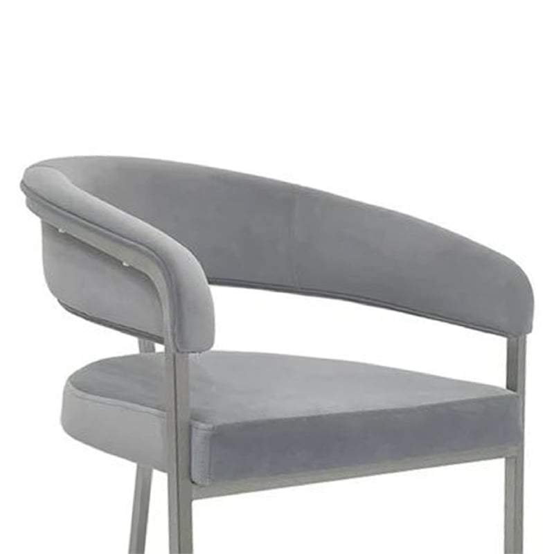 Benjara Dining Chair- Curved Padded Gray Velvet Backrest- Gold Cantilever Base