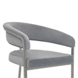 Benjara Dining Chair- Curved Padded Gray Velvet Backrest- Gold Cantilever Base