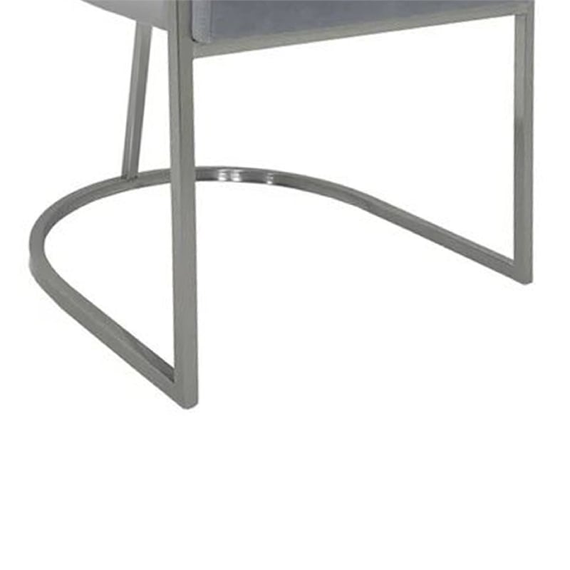 Benjara Dining Chair- Curved Padded Gray Velvet Backrest- Gold Cantilever Base
