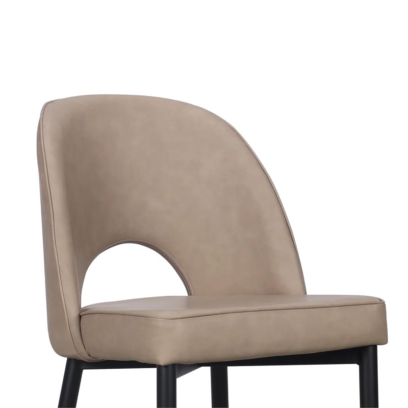 Benjara Koir Set of 2 Dining Chair- Light Taupe Faux Leather- Cut Out Backrest