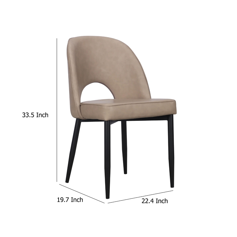 Benjara Koir Set of 2 Dining Chair- Light Taupe Faux Leather- Cut Out Backrest