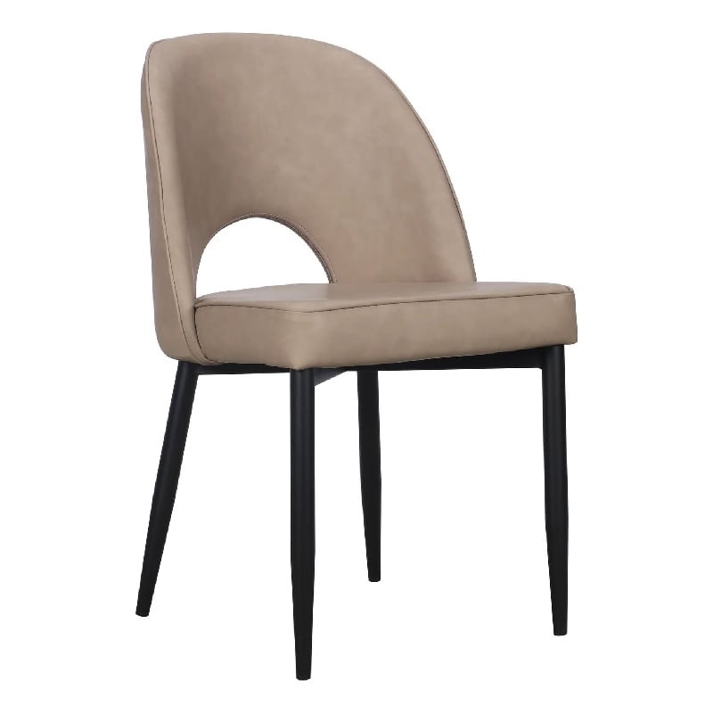 Benjara Koir Set of 2 Dining Chair- Light Taupe Faux Leather- Cut Out Backrest