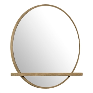 Benjara 38&quot Fij Oval Dresser Mirror- Sand Wash Wood- Felt-Lined Tray