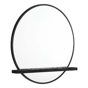 Benjara 38&quot Fij Oval Dresser Mirror w/ Felt Lined Tray - Black Wood Frame
