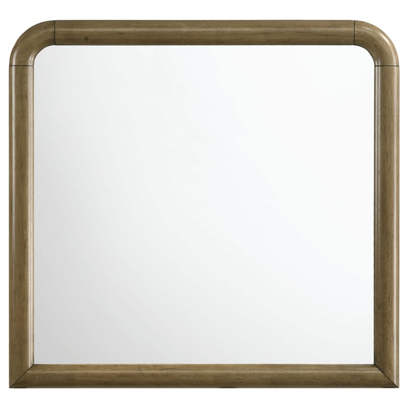 Benjara Deon Dresser Mirror- Brown Wood- Round Frame with Curved Top- 37 Inch