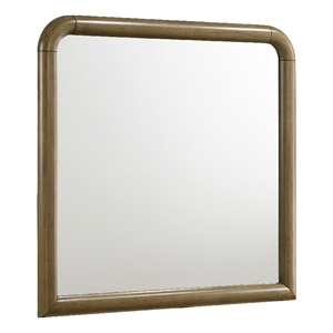 Benjara Deon Dresser Mirror- Brown Wood- Round Frame with Curved Top- 37 Inch