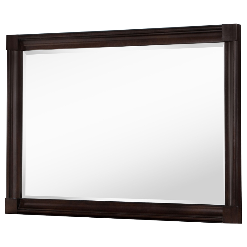Benjara Meon Dresser Mirror- Dark Oak Brown Wood Frame- Rectangular 32 Inch
