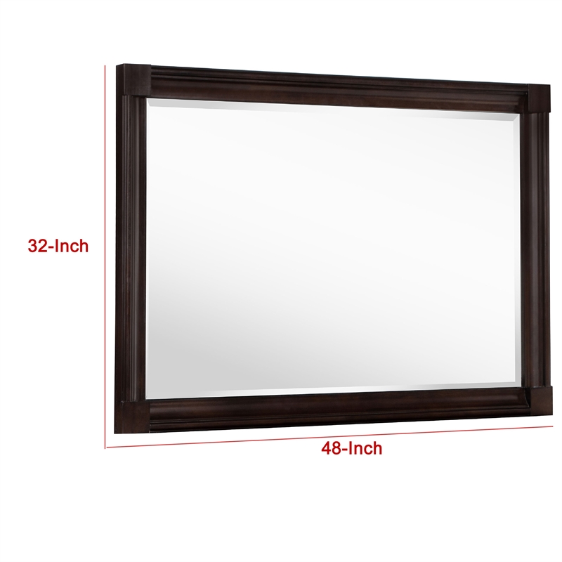 Benjara Meon Dresser Mirror- Dark Oak Brown Wood Frame- Rectangular 32 Inch