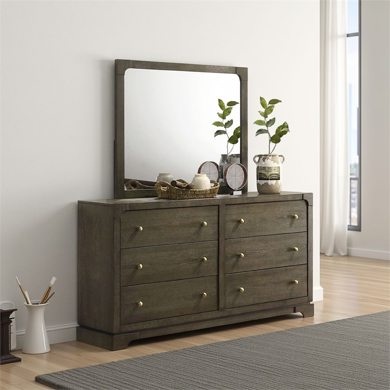 Benjara Seon Dresser Mirror- Portrait Dark Cocoa Brown Hardwood Frame- 36 Inch