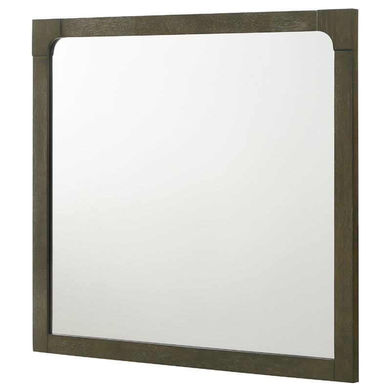 Benjara Seon Dresser Mirror- Portrait Dark Cocoa Brown Hardwood Frame- 36 Inch