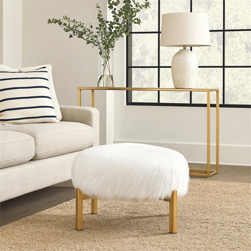 Benjara Accent Ottoman- Fur-Like Texture- 21