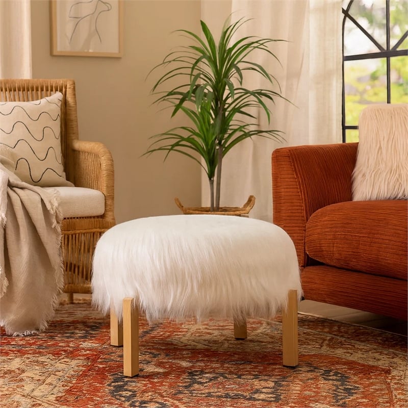 Benjara Accent Ottoman- Fur-Like Texture- 21