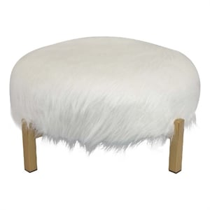 Benjara Accent Ottoman- Fur-Like Texture- 21&quot White Fabric Upholstery