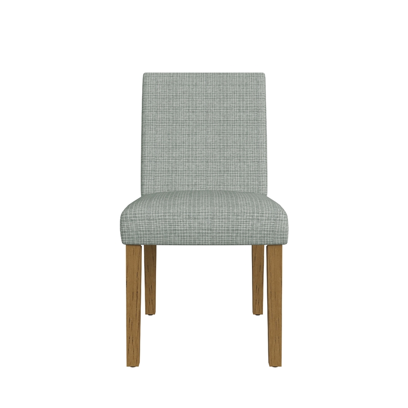 Benjara Kip Dining Chair- Honey Oak Wood- Green Mini Grid Pattern Woven Fabric