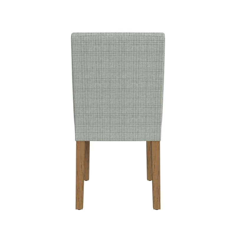 Benjara Kip Dining Chair- Honey Oak Wood- Green Mini Grid Pattern Woven Fabric