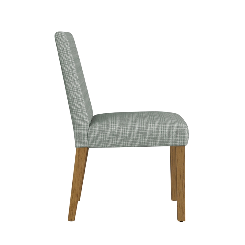 Benjara Kip Dining Chair- Honey Oak Wood- Green Mini Grid Pattern Woven Fabric