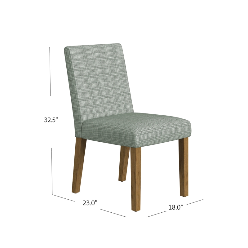 Benjara Kip Dining Chair- Honey Oak Wood- Green Mini Grid Pattern Woven Fabric