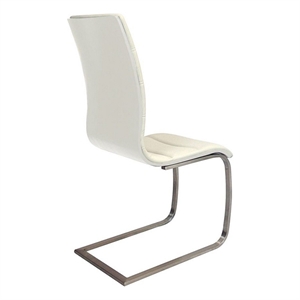 Benjara Dining Chair Set of 2- White Faux Leather- Silver Cantilever Base