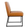 Benjara Dining Chair- Black Metal- Caramel Brown Channel Stitched Faux Leather