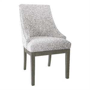 Benjara Side Dining Chair with Barrel Curved Back- Neutral Gray Textured Woven