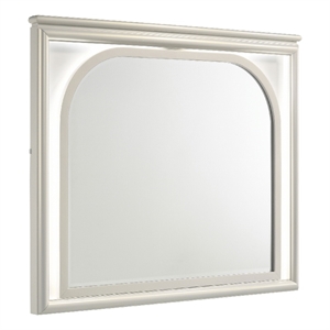 Benjara 36&quot Ory Dresser Mirror- Touch LED Lighting/Pearl White Wood