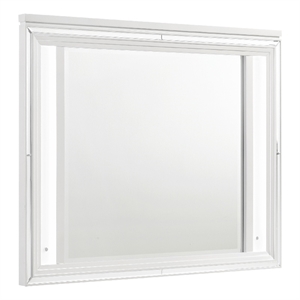 Benjara 36&quot Mory LED Dresser Mirror- Touch Lighting- White Wood Frame