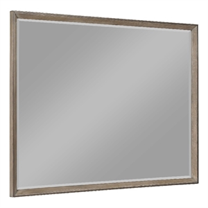 Benjara 40&quot Lyni Rectangular Wood Frame Dresser Mirror- Washed Oak Gray