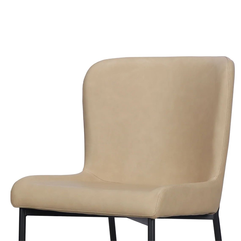 Benjara Woxy Set of 2 Dining Chair- Sand Brown Faux Leather- Black Metal Legs