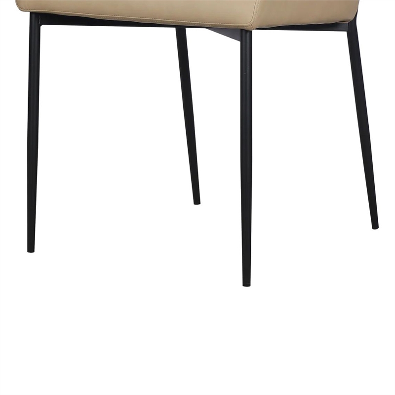 Benjara Woxy Set of 2 Dining Chair- Sand Brown Faux Leather- Black Metal Legs