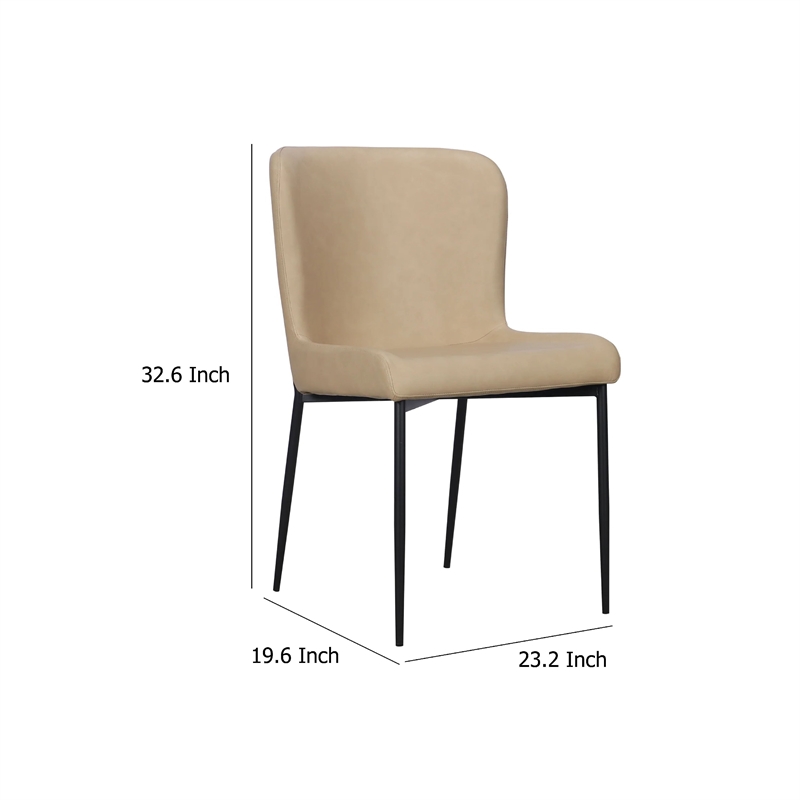 Benjara Woxy Set of 2 Dining Chair- Sand Brown Faux Leather- Black Metal Legs