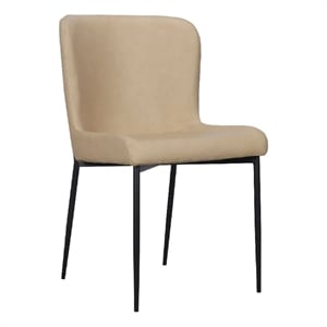 Benjara Woxy Set of 2 Dining Chair- Sand Brown Faux Leather- Black Metal Legs