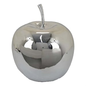 Benjara Masu Tabletop Accent Decor- 16&quot Apple Design- Silver Resin Body