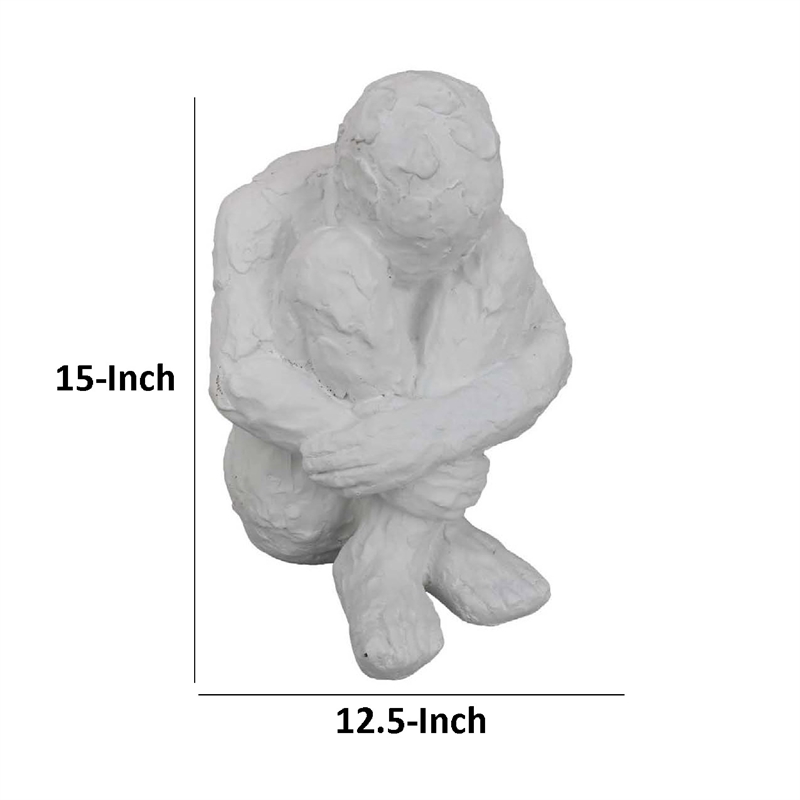 Benjara Roy Abstract Contemplative Man Figurine- White Resin Art 15 Inch