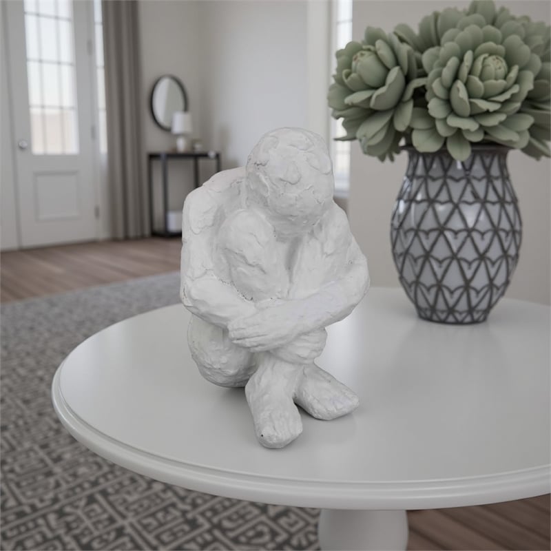 Benjara Roy Abstract Contemplative Man Figurine- White Resin Art 15 Inch