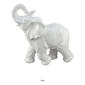 Benjara Accent Table Decoration- Elephant Design- 18&quot White Ceramic Body