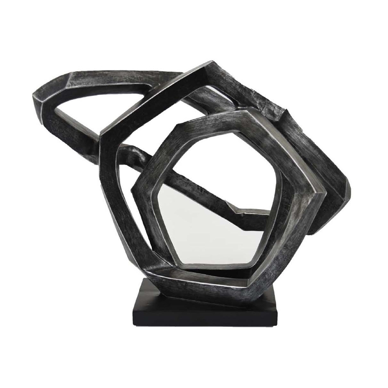 Benjara Abstract Decorative Tabletop Sculpture- Gray Resin Geometric- 17 Inch
