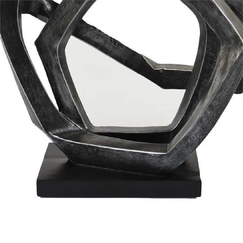 Benjara Abstract Decorative Tabletop Sculpture- Gray Resin Geometric- 17 Inch