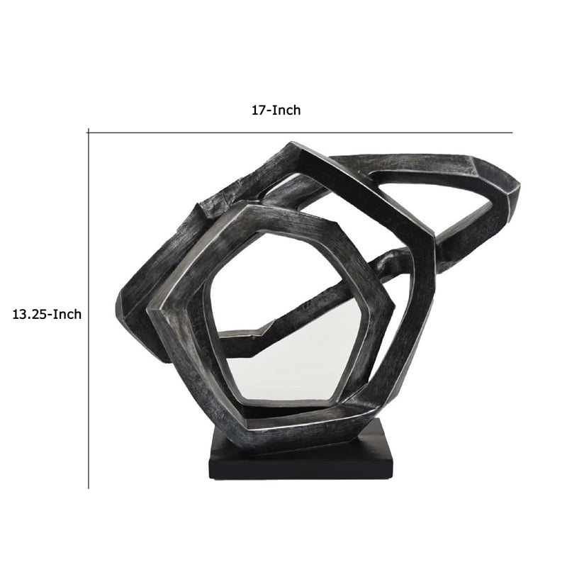 Benjara Abstract Decorative Tabletop Sculpture- Gray Resin Geometric- 17 Inch