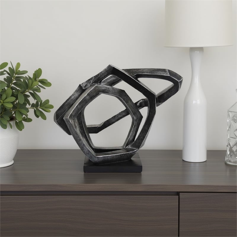 Benjara Abstract Decorative Tabletop Sculpture- Gray Resin Geometric- 17 Inch