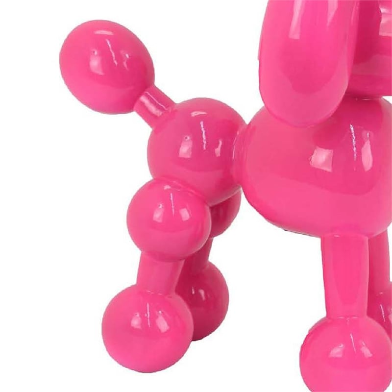 Benjara Balloon Dog Accent Decor- Bright Pink Resin- Intricate Details 12 Inch