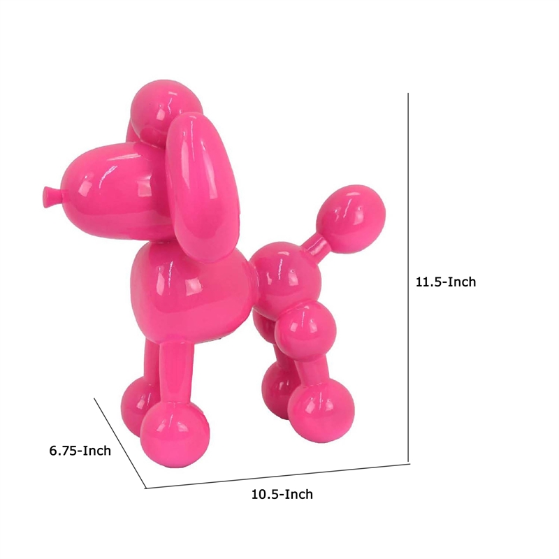 Benjara Balloon Dog Accent Decor- Bright Pink Resin- Intricate Details 12 Inch
